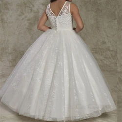 Flower Girl's Dresses Lace Appliques Cute Toddler Girl's Dresses Princess Button Back Kid's Formal Wear