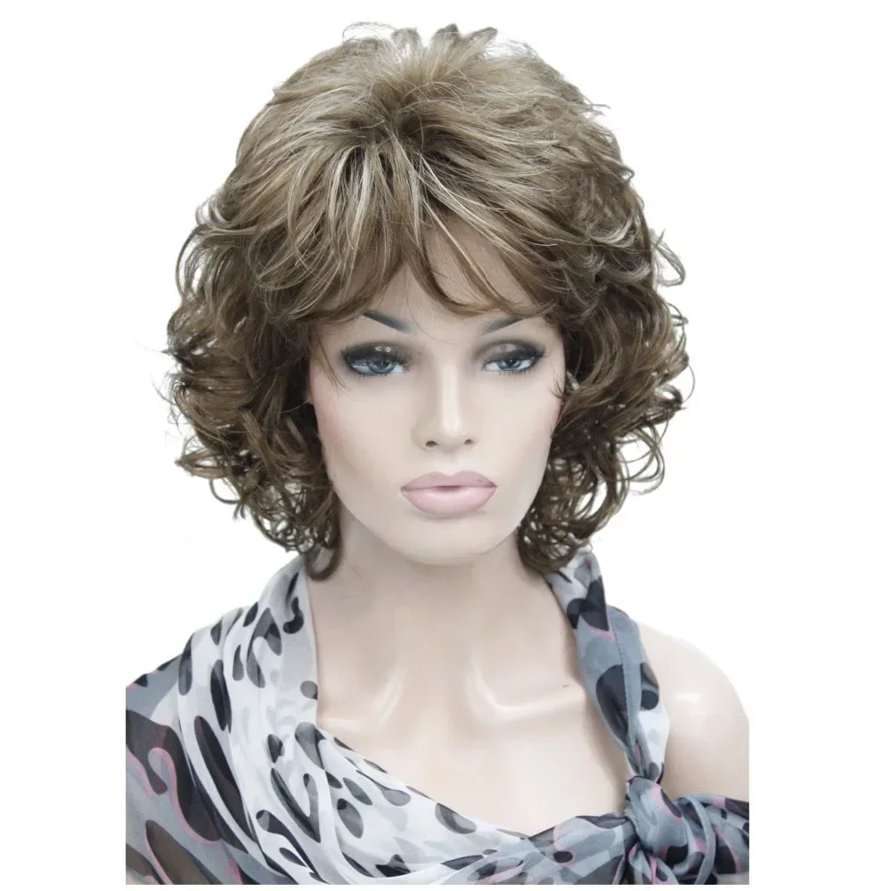 StrongBeauty Women\'s Wigs Short Curly Hair Dark brown/Blonde Natural Synthetic Full Wig 4 Color