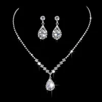 Ensemble collier et boucles d'oreilles gouttelettes pour femmes, banquet, accessoires de fête, mode, 3 saisons de mariage, 4055 1