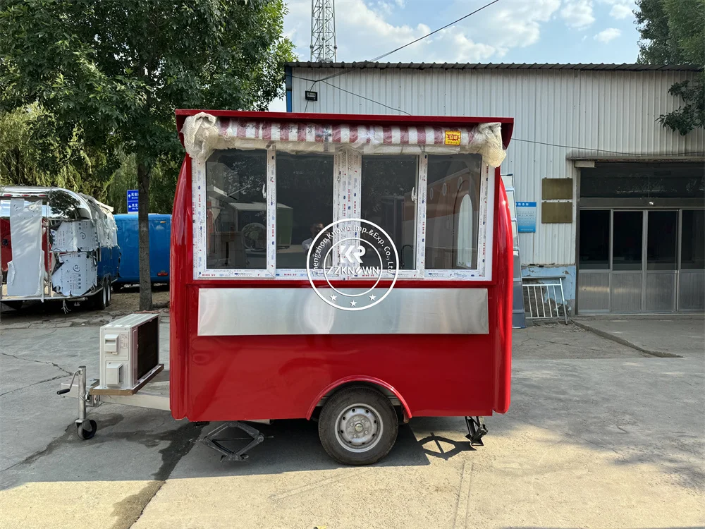 ที่กําหนดเองรถพ่วงอาหารขนมพิซซ่า Kiosk สัมปทานกาแฟรถเข็นสุนัขร้อนเต็มอุปกรณ์ครัวรถบรรทุกอาหาร Van
