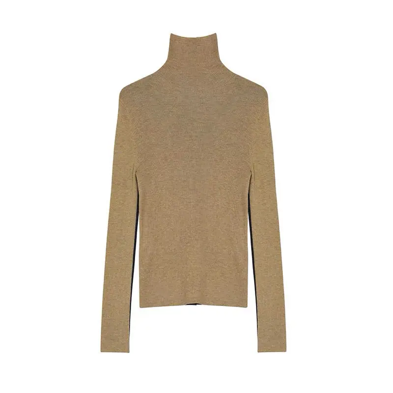 Women Solid Turtleneck Thin Soft Long Sleeve Women T-shirt High Stacked Neck Tight Perspective Jumpers Sexy Slim Sweaters