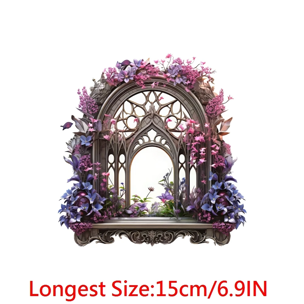 15cm Gothic Flower Stained-glass Window Diy DTF Heat Transfer Sticker T-shirt Clothes Decals Iron On Transfer Stickers