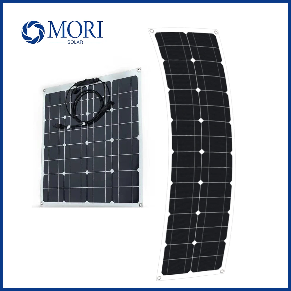 

50W Flexible Solar Panel Monocrystalline Silicon High Efficiency Solar Cell for RV Boat Car Home 12V 24V Battery Charger 　