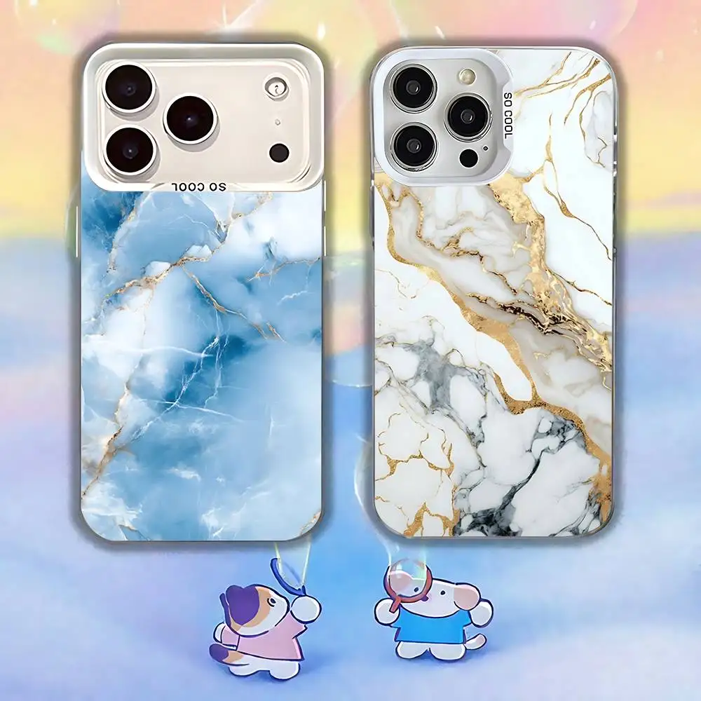 

Gold Art Exquisite MarbleS Texture Phone Case For iPhone 17,16,13,12,X,11,15,14,Pro,Max,Plus,SE4,Air,Mini White IMD HD Matte