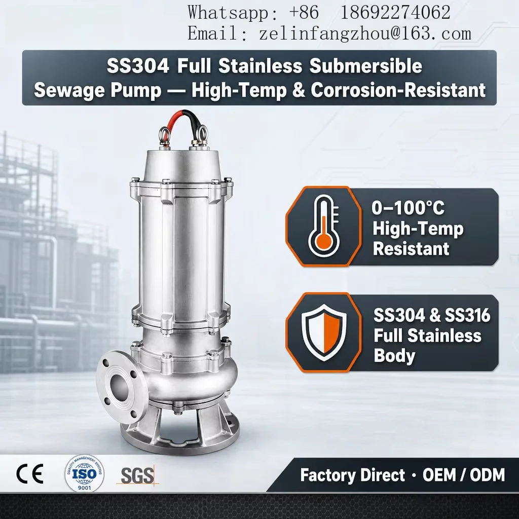 Submersible Sewage Pump 1HP Stainless Steel Acid Resistant Slurry Pump 50WQP10-10-0.75 Agriculture Drainage OEM