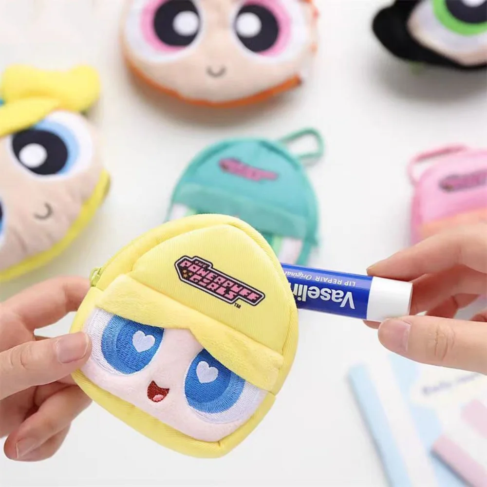 Genuine Powerpuff Girl Cartoon Mini Coin Purse Kawaii Blossom Bubbles Buttercup Girly Style Headphone Charging Cable Storage Bag