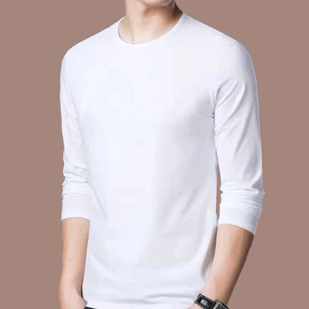 New Mens Casual Long Sleeve Pullover T-Shirt Undershirt Blouse Muscle Activewear Pullover Top O-Neck Base Simple Male T-shirt