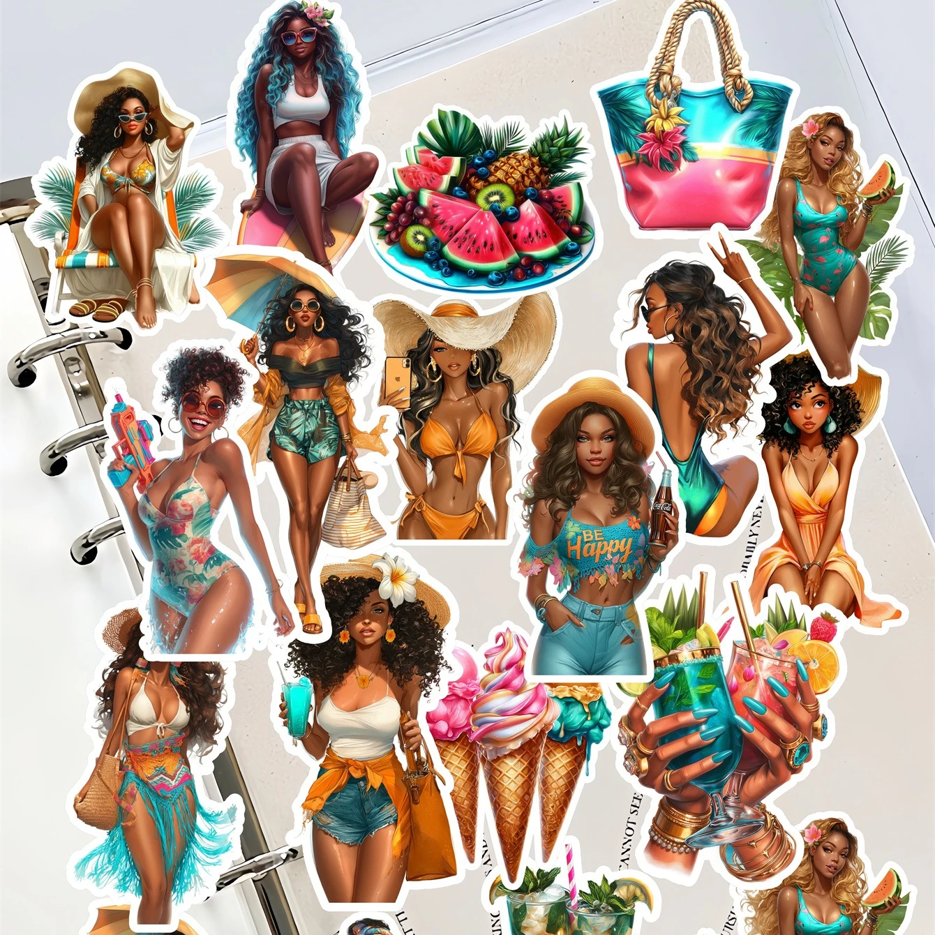 

20 шт., милые самодельные акварельные черные женские летние пляжные наклейки для скрапбукинга/декоративные/сделай сам, фотоальбомы, журналы