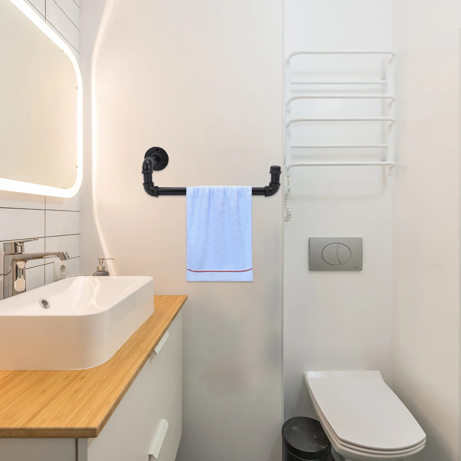 

Industrial Pipe Towel Bar Heavy Duty Rustic Style Wall Mount Towel Rack for Bathroom Kitchen Bedroom Iron Material Sturdy