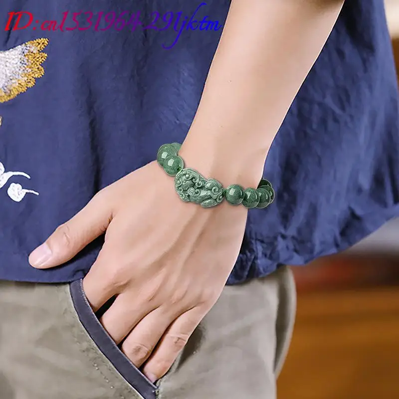 Natural Burmese Jadeite Pixiu Bracelet Bangle Real Jade Accessories Vintage Luxury Talismans Fashion Jewelry Gifts for Women