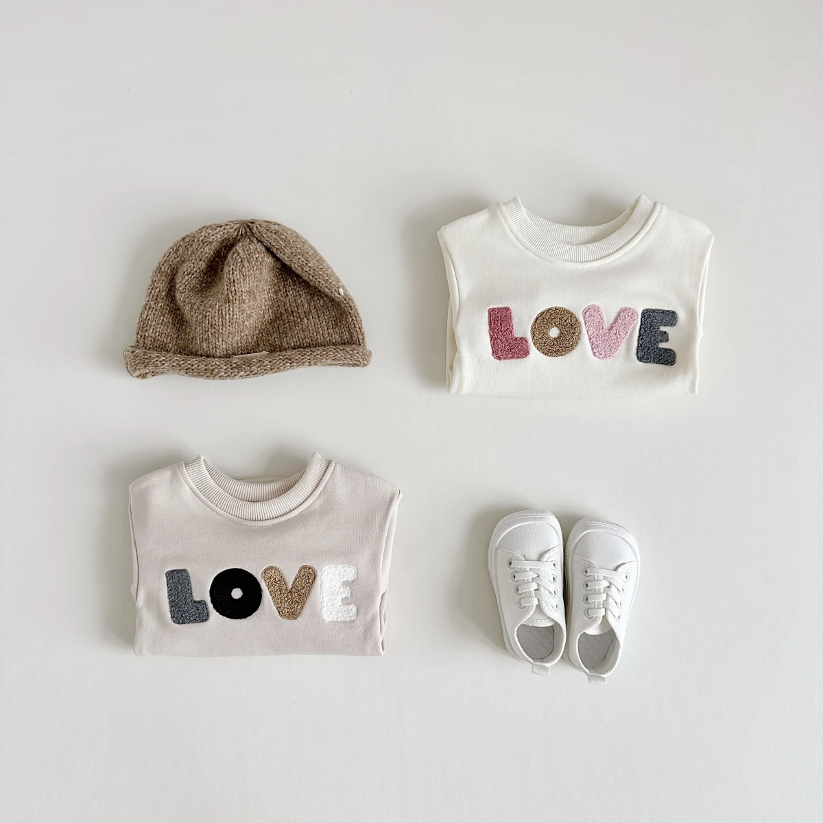 2023 Baby LOVE Embroidery Sweatshirt Romper Cream Color Newborn Infant Baby Boy Girl Romper Long Sleeve Jumpsuit Baby Clothing