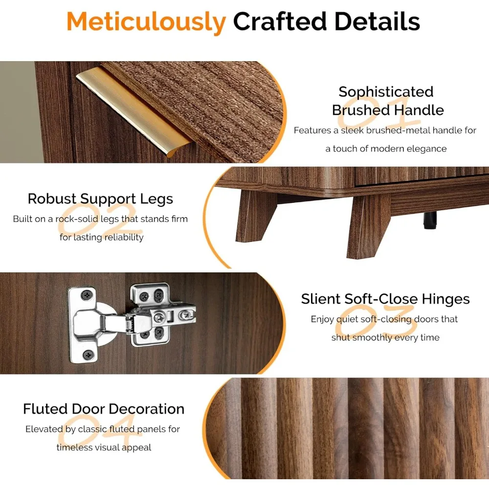 VINGLI Fluted Fireplace TV Stand for up to 70 inch TVs, Entertainment Center with Electric Fireplace Heater & Adjustable Shelves