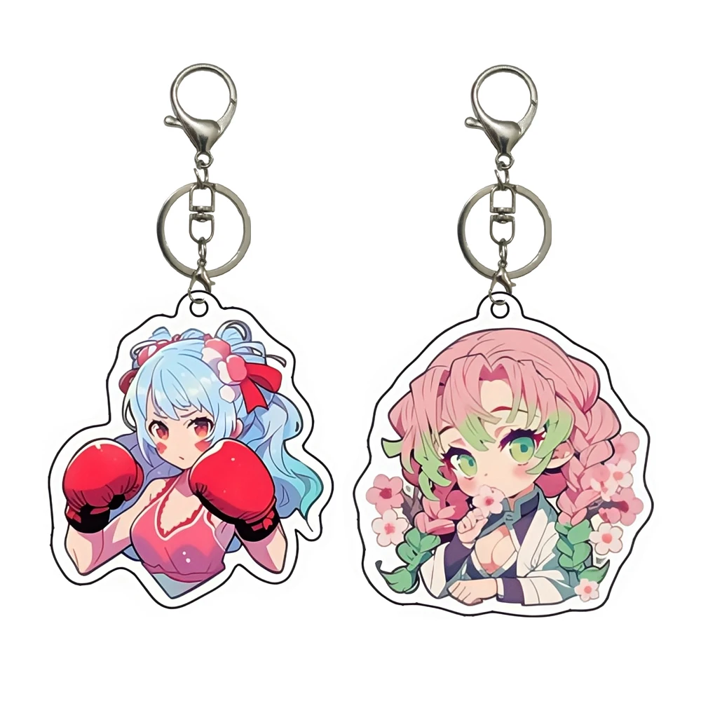 LLavero de acrílico casero DIY, linda chica de dibujos animados en guantes de boxeo, mochila periférica de animé, colgante, joyería, regalos de vacaciones