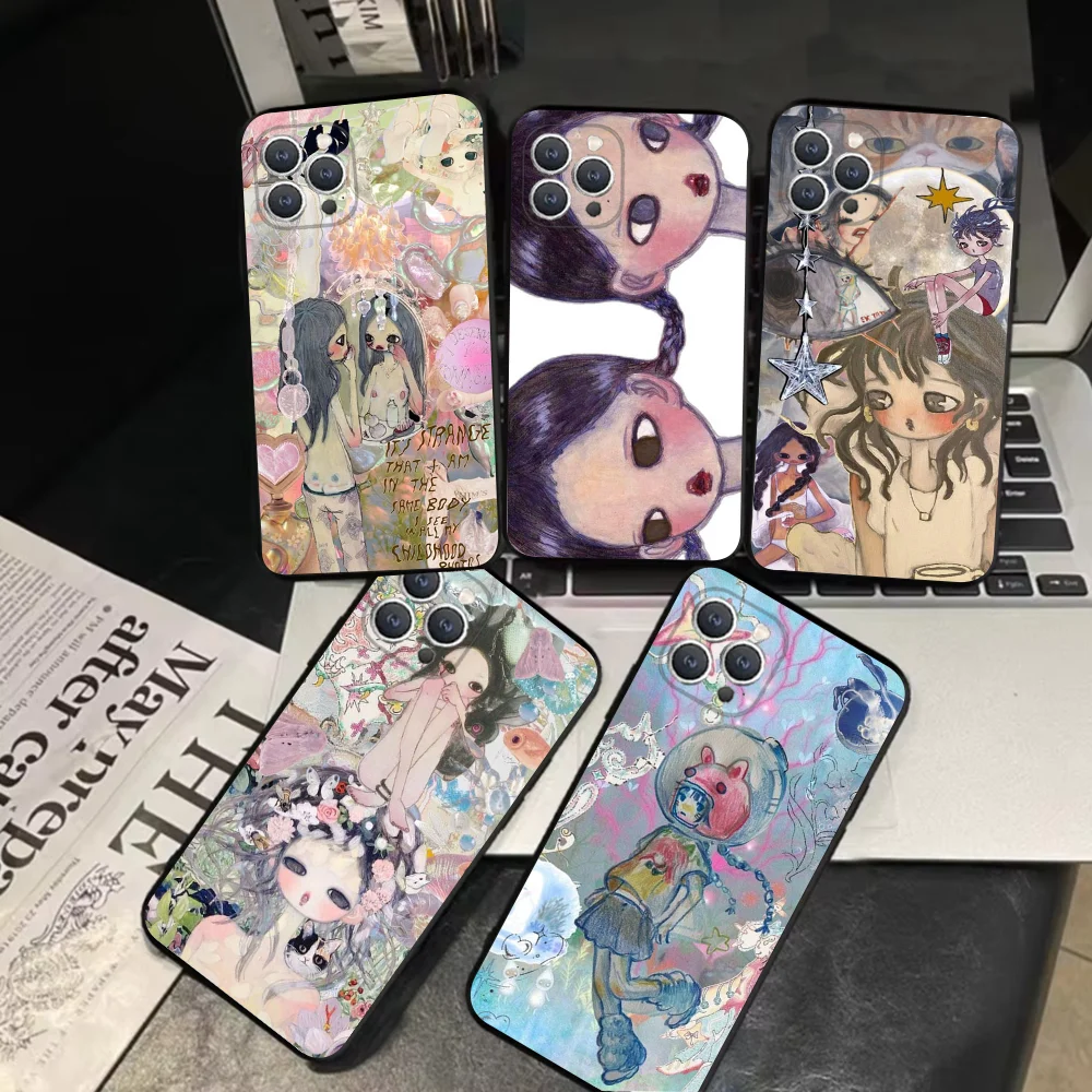 

Aya Takano Phone Case For iPhone 16,15,14,13,12,11,Pro,X,XS,Max,XR,Plus,Mini Soft Black Cover