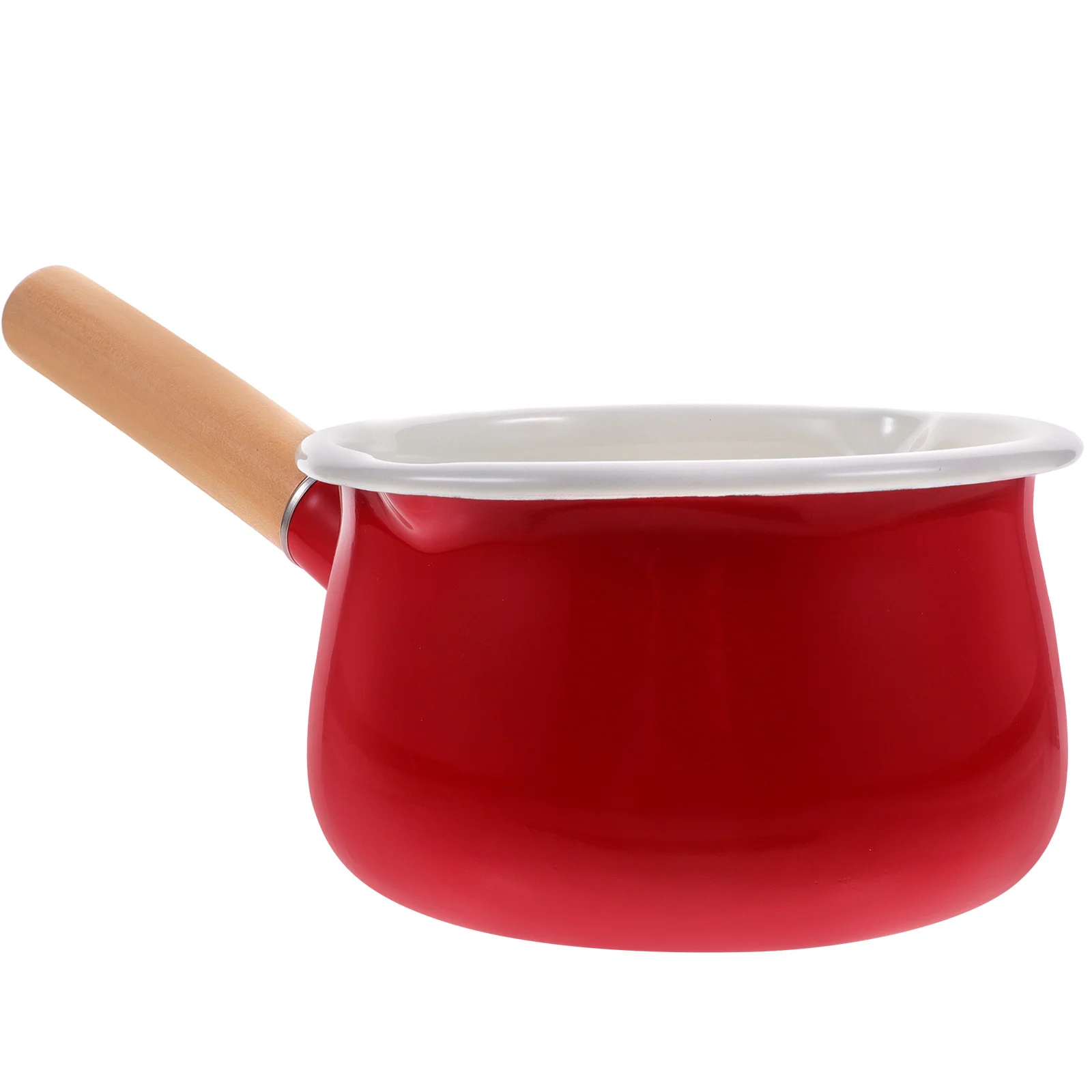 

Small Milk Pot Enamel Coated Non-Stick Heat Resistant Cast Wood Handle Smooth Surface Easy Clean Kitchen Cookware