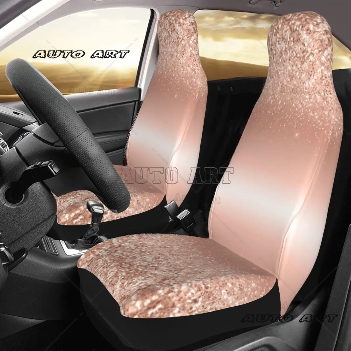 Rose Gold Glitter Universal Car Seat Cover Off-Road For SUV Car Seat Protection Covers Polyester Fishing