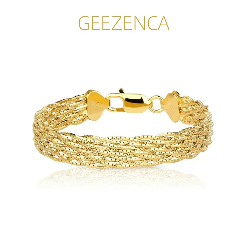 

GEEZENCA Italian Sparkling 925 Sterling Silver Ten Threads Woven Chain Bracelet For Women Chic Luxury Shiny Braided Bracelets