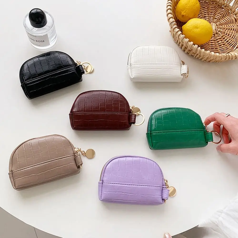 Shell Small Wallet PU Leather Coin Purse Simple Card Holder Korean Solid Color Zipper Key Case Mini Handbag