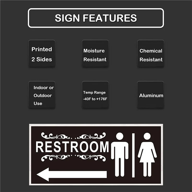 ABJO-Double Sided Metal Restroom Sign Aluminum Bathroom Flag For Business Bathroom Door Restrooms For Home Office