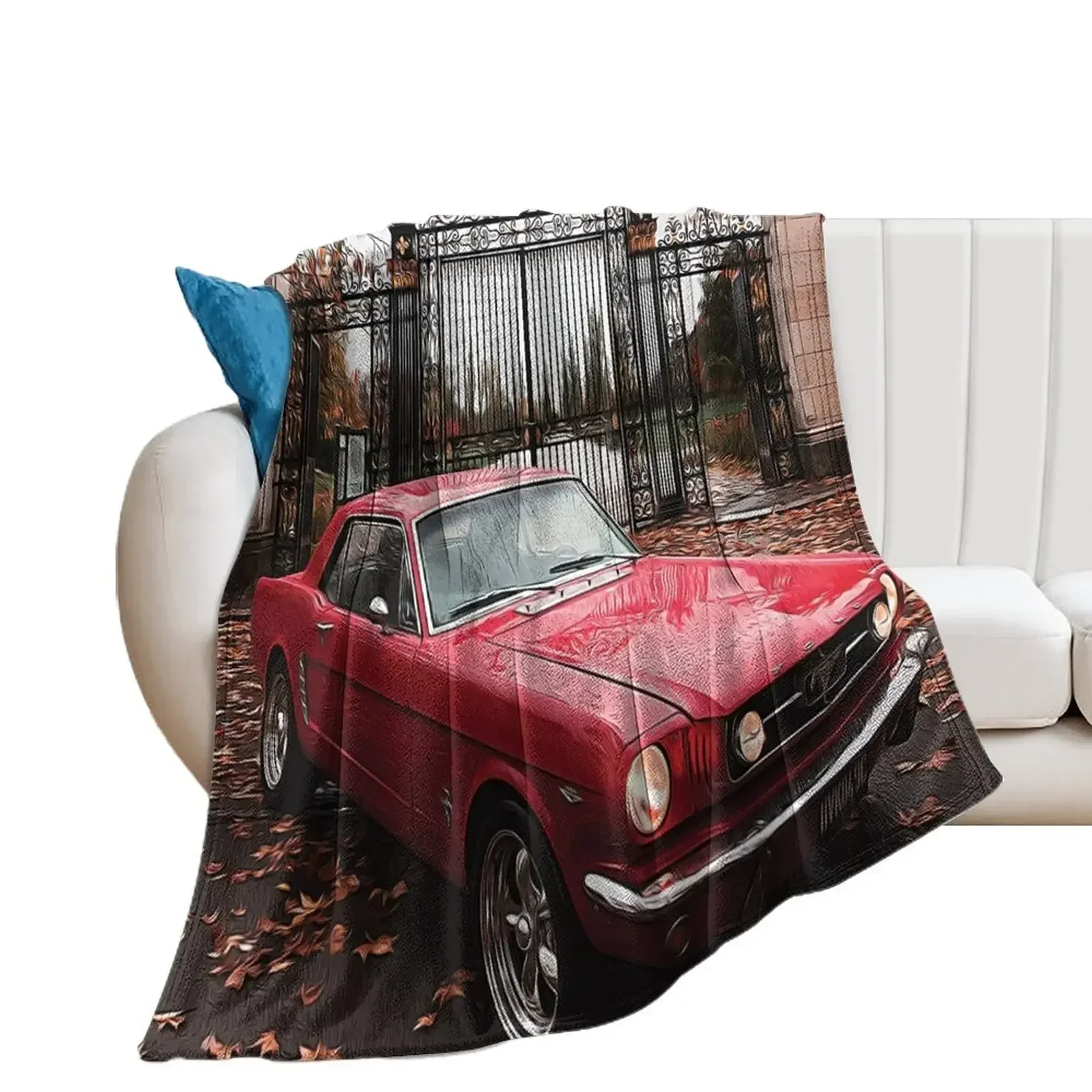 Red Coupe '65 Mustang- ( Cartooned) Throw Blanket Vintage anime christmas gifts Blankets