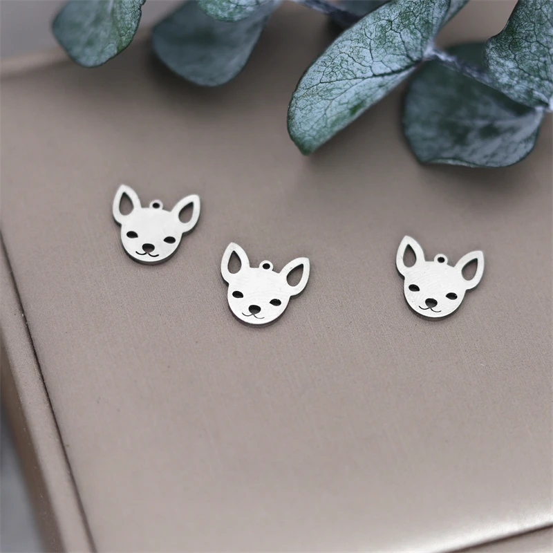 3pcs/lot Stainless Steel Tiny Chihuahua Animal Dog Pendant for DIY Necklace Bracelets Earrings Jewelry Making Charm Fingdings