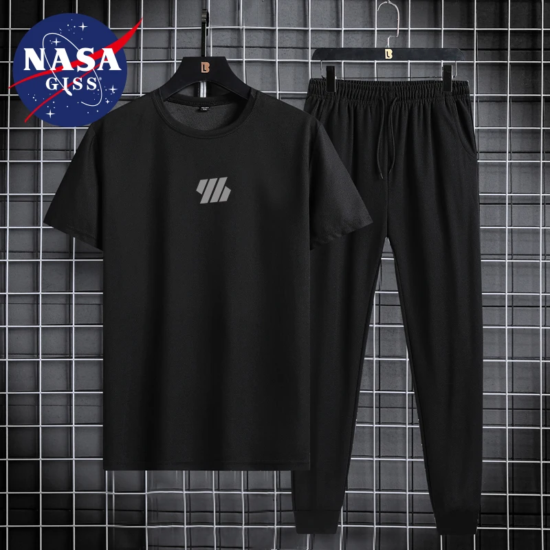 NASA GISS Spring/Summer Set Two Piece Slim Fit Short Sleeve Long Pants Set Casual Fashion Minimalist Youth Sports Set