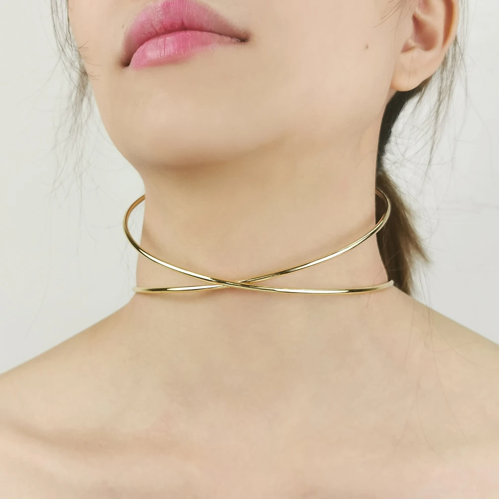 MANILAI dwie metalowe linie sztywne złoty kolor Chocker Bib Neck momenty Choker naszyjniki dla kobiety 2023 Collar komunikat biżuteria Bijoux