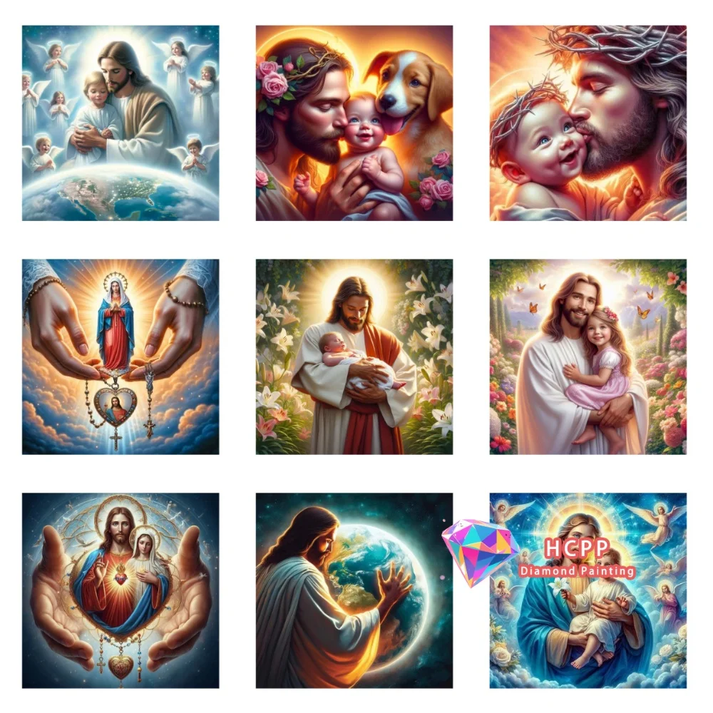 Kit de Peinture Diamant Religion Jésus, Diamants Carrés et Ronds 5D, Portrait Mosaïque DIY, Art Fait Main, Cadeau Unique et Exquis, Décoration Maison