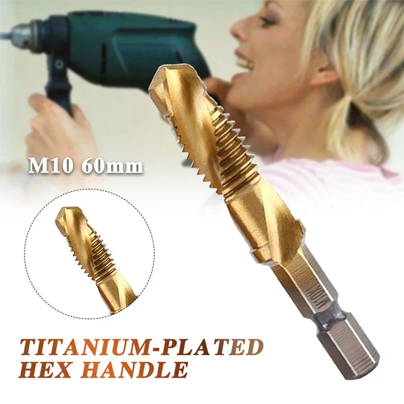 Tap Drill Bit Set Hex Shank Titanium Plated HSS-Screw Thread Bit Screw Machine Compound-Tap for Metal Steel Wood Plastic