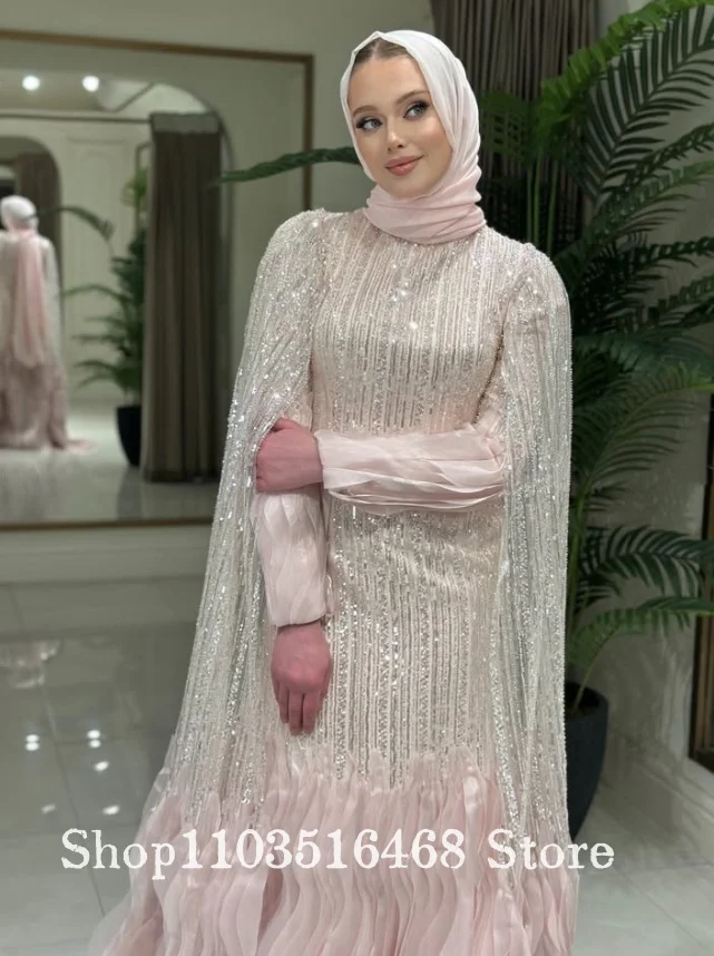 Customized Muslim Gradient Robes Evening Gown Dreamy Sparkling Engagement Dress Delicate Bridesmaid Dress Prom Dress Party Dress