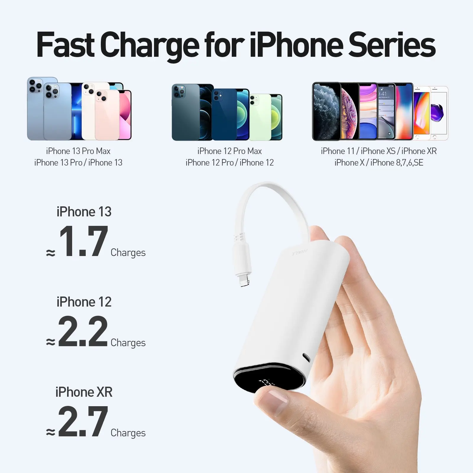 IWALK portable power bank comes with 9600mAh fast charging cable and a large capacity, suitable for iPhone Lightning