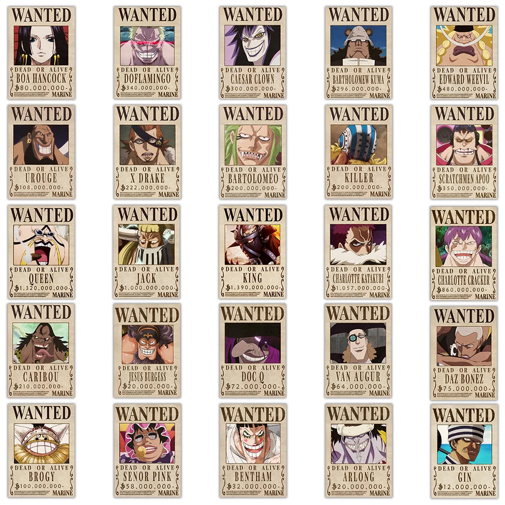 10/30/50pcs ONE PIECE อะนิเมะ Wanted โปสเตอร์สติกเกอร์การ์ตูน Luffy Zoro เด็ก Decals ของเล่นกระเป๋าโทรศัพท์แล็ปท็อป Cool Decals ตกแต่ง