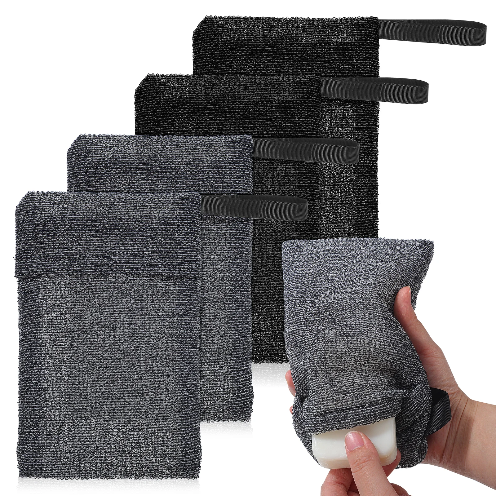 

4 Pcs Bag Soap Pouches Exfoliating Body Scrubber Bar Container Gray Black Exfoliating Scrubber Nylon Pouch Saver Bath Foam