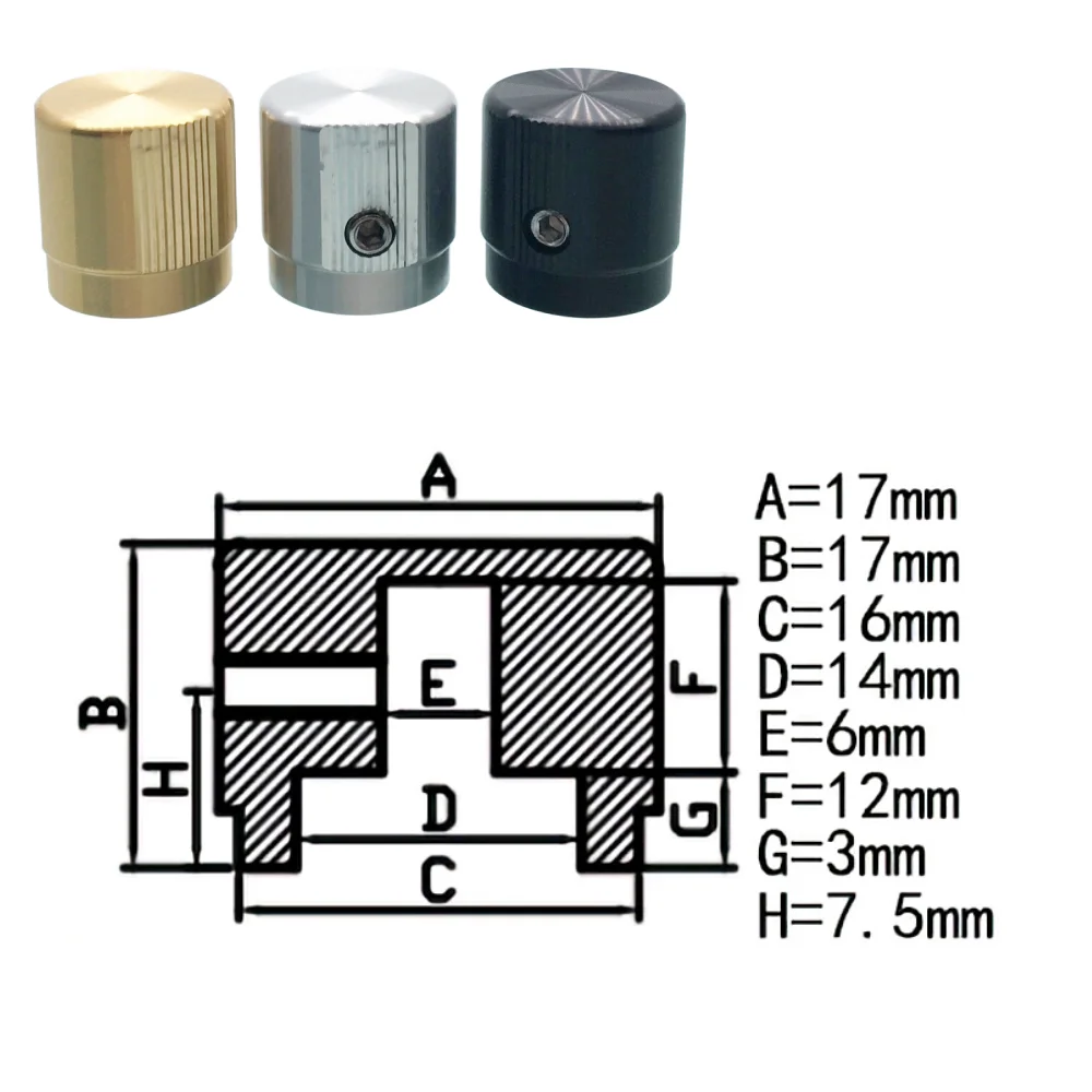 17 x 17mm (d*h) Aluminum Alloy Potentiometer Control Knob Volume Audio Electric Guitar Bass Screw Type for 6 mm Diameter Shaft