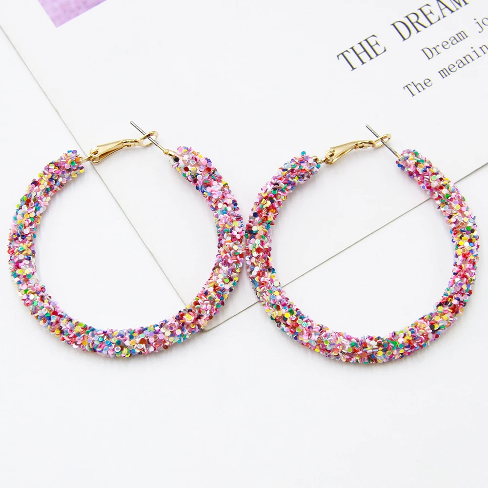 1 Pair 2024 Hot Sale Colorful Pink Hoop Earrings For Women 5cm Large Round Circle Dangle Earrings Party Wedding Women Jewelry