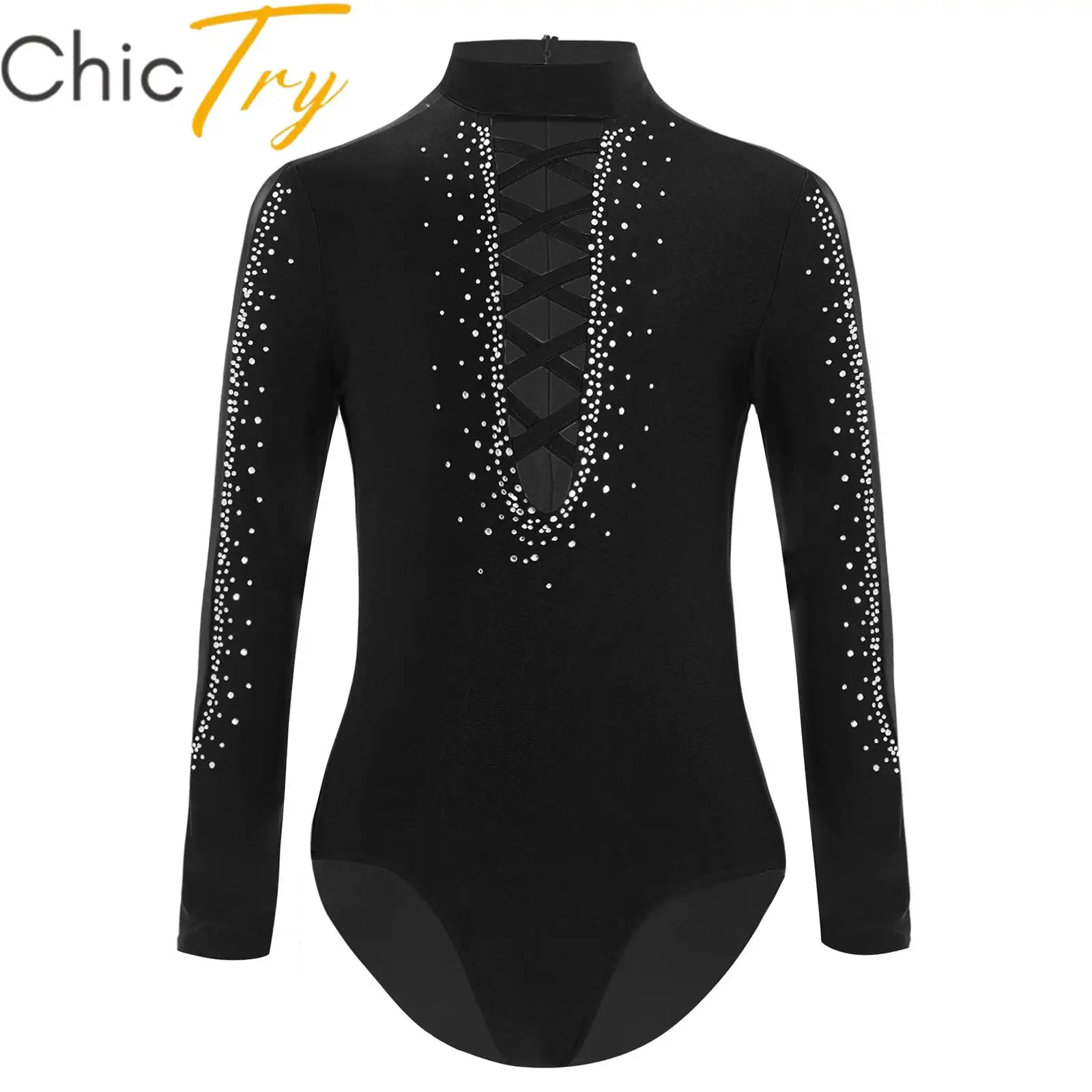 เด็ก Rhinestones ยิมนาสติกรูปสเก็ตน้ําแข็งเครื่องแต่งกายบัลเล่ต์เต้นรํา Leotard บอดี้สูท Tops Latin Jazz Performance Dancewear