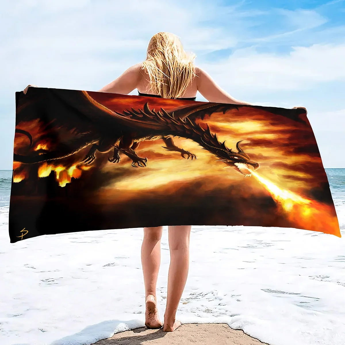 3D Dragon Print Quick Dry Beach Towel Soft Absorbent Microfiber Bath Towel Sand Free Beach Towel Sand Proof Large Pool Towels