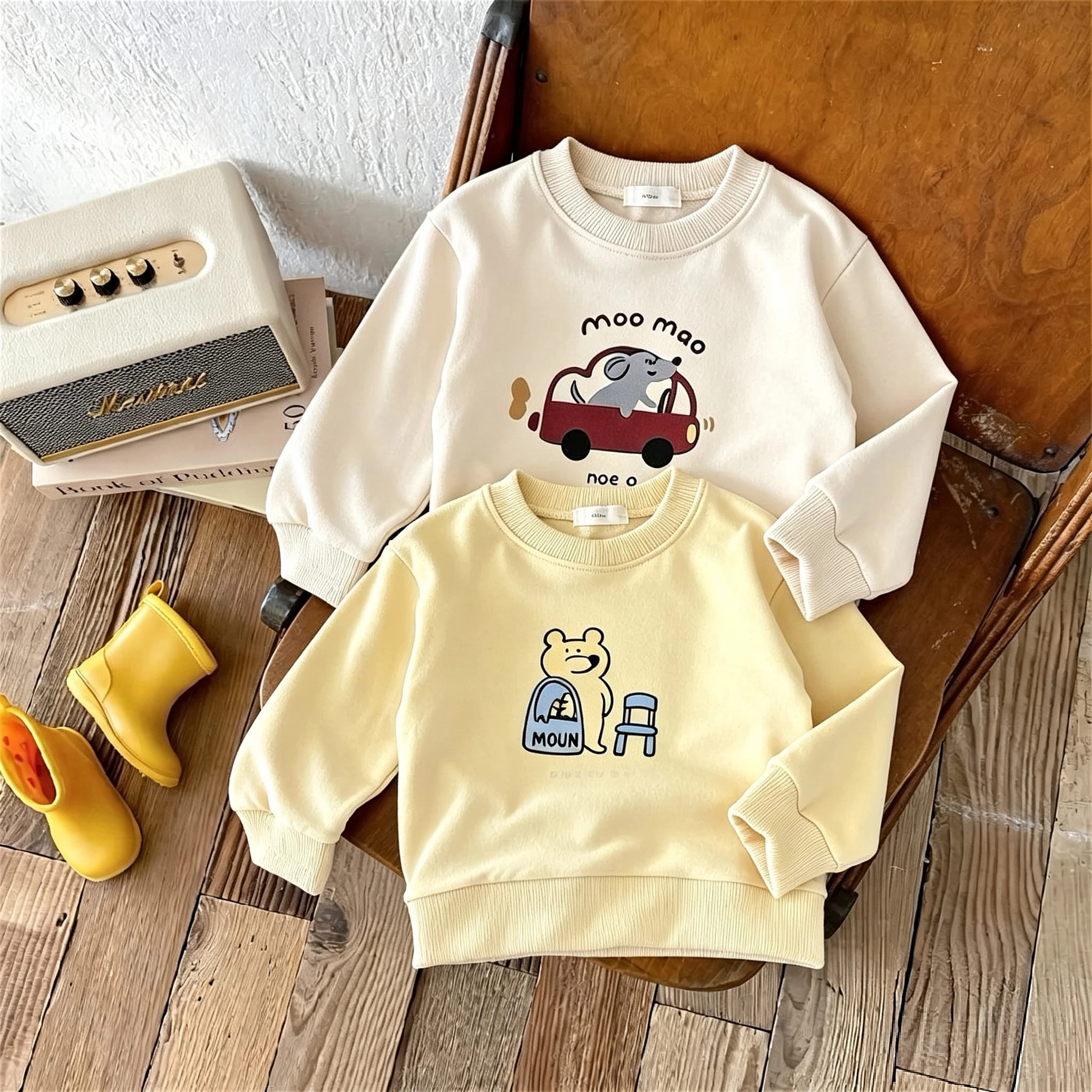 Spring/autumn Clothing Printed Fashion Sweatshirt Tops Long Sleeve Round Collar Hoodie Children's Clothes Korean Style Versatile