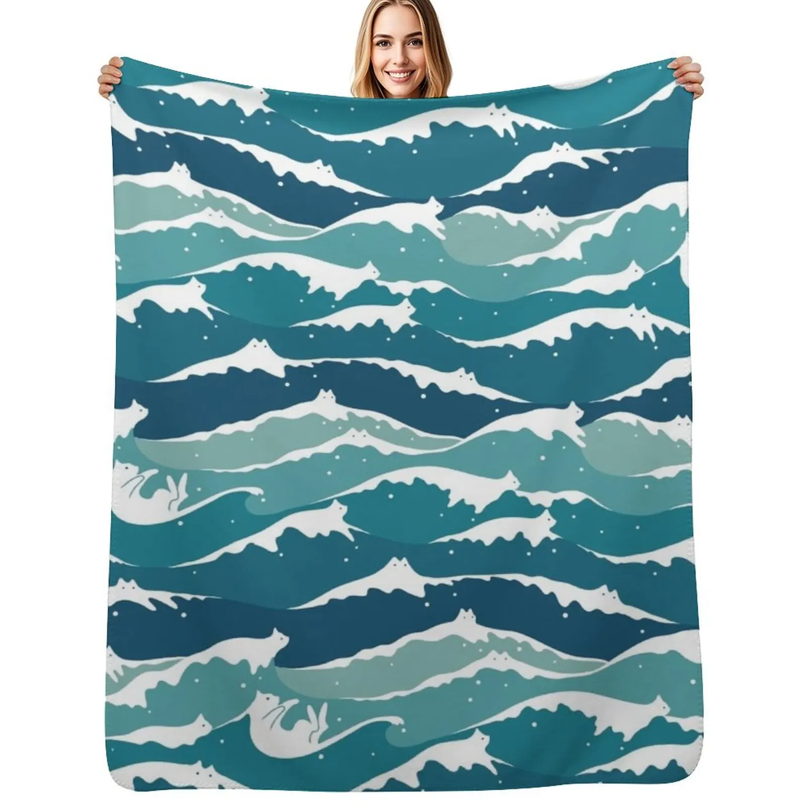 Cat Landscape 135: Cat Waves Throw Blanket Color Fast Cozy Throw Blanket