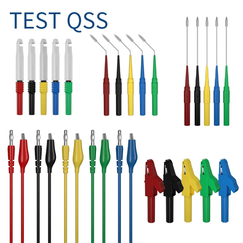 

QSS 25PCS Multimeter Test Lead Kit 4MM Banana Plug to Alligator Clip Test Lead with Test Probe Back Probes Kit