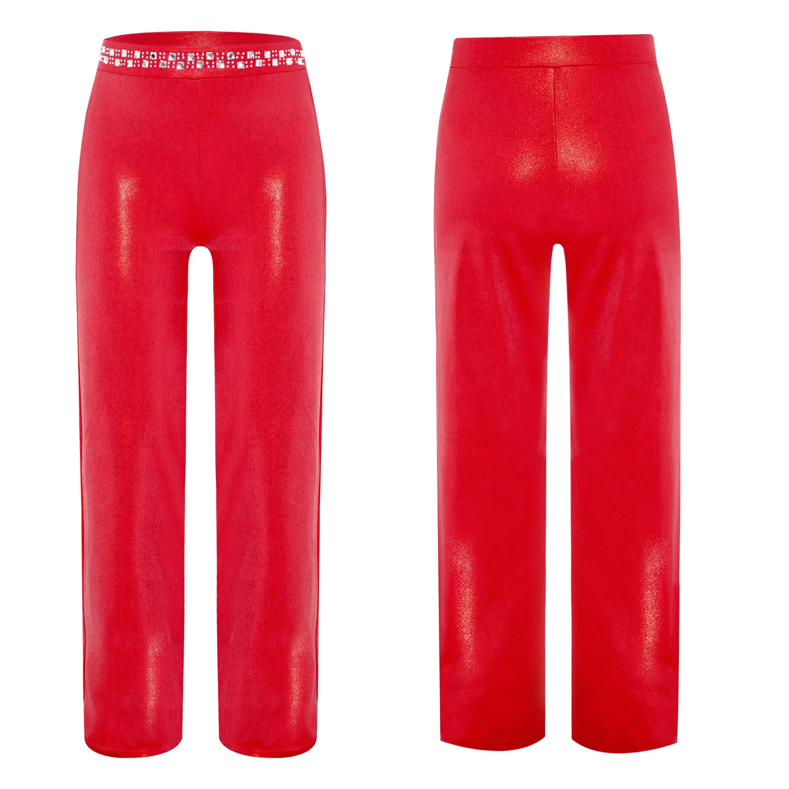 Traje de actuación de baile de Jazz para niñas, Top corto metálico con diamantes de imitación brillantes y pantalones elásticos, Ropa de baile moderna de Jazz de Hip Hop