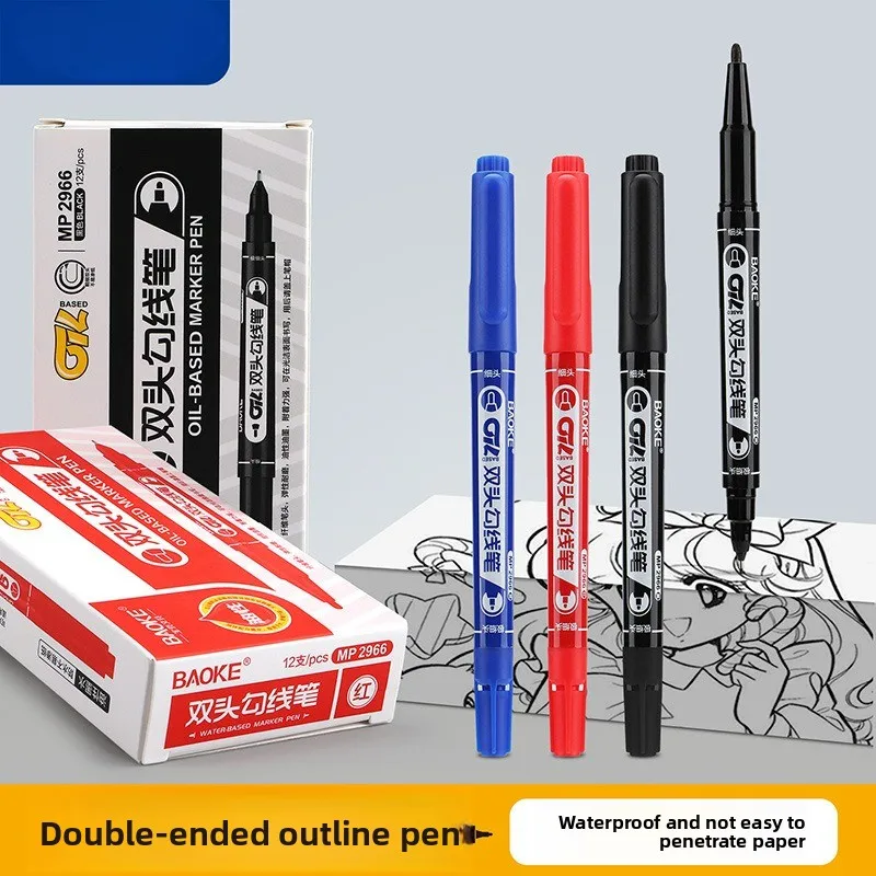 

12 pairs/set of double headed oily marker pens, waterproof red and black comic graffiti art marker pens,school office stationery