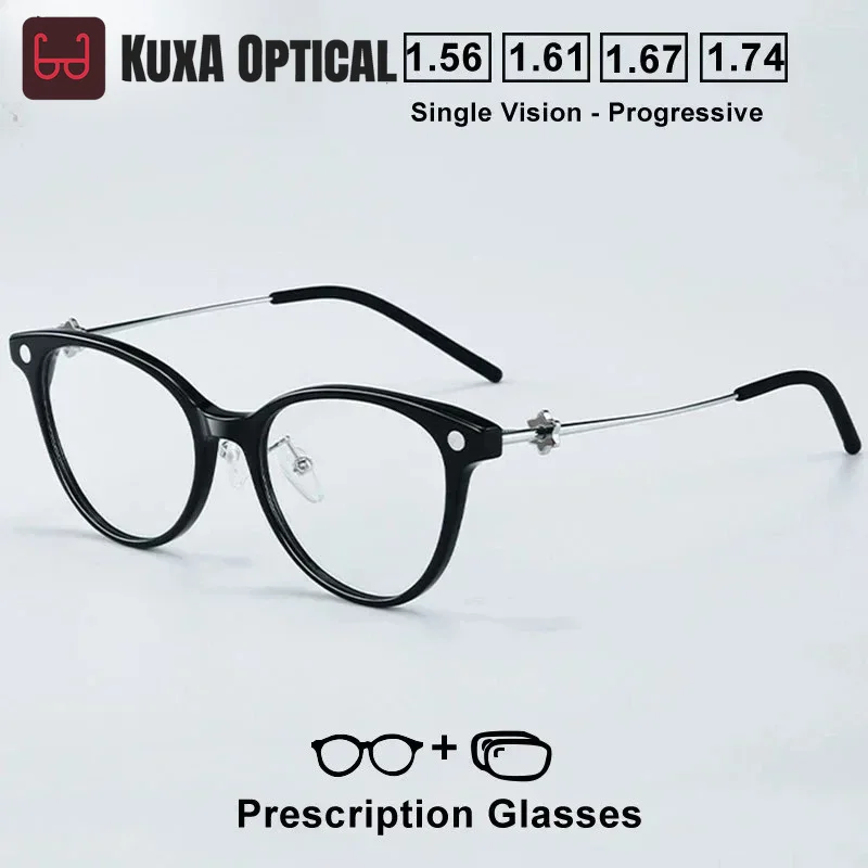 

XUKA Fashion Cat's Eye Optical Frame Women Myopia Photochromic Eyewear Customized Prescription Glasses Finished Glasses