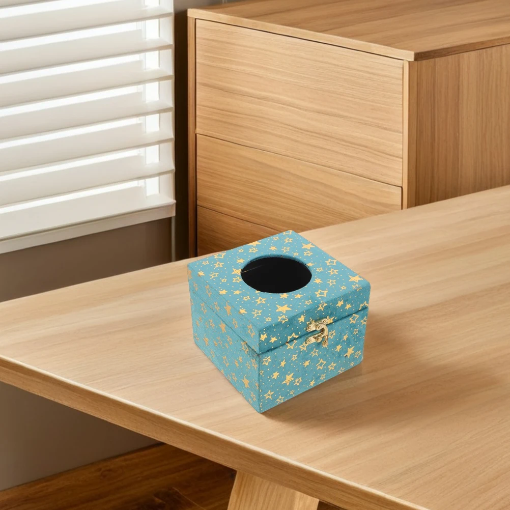 

2 Pcs Tissue Box Vintage Decor Holder Cover Case Light Luxury Blue Wooden Desktop