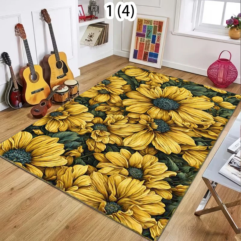 Teppich mit Gänseblümchenmuster, Frühlingsblumen- und Pflanzenmuster, Fußmatte für Küche, Schlafzimmer, Wohnzimmer, Eingangsbereich, Veranda, Dekorationsteppich