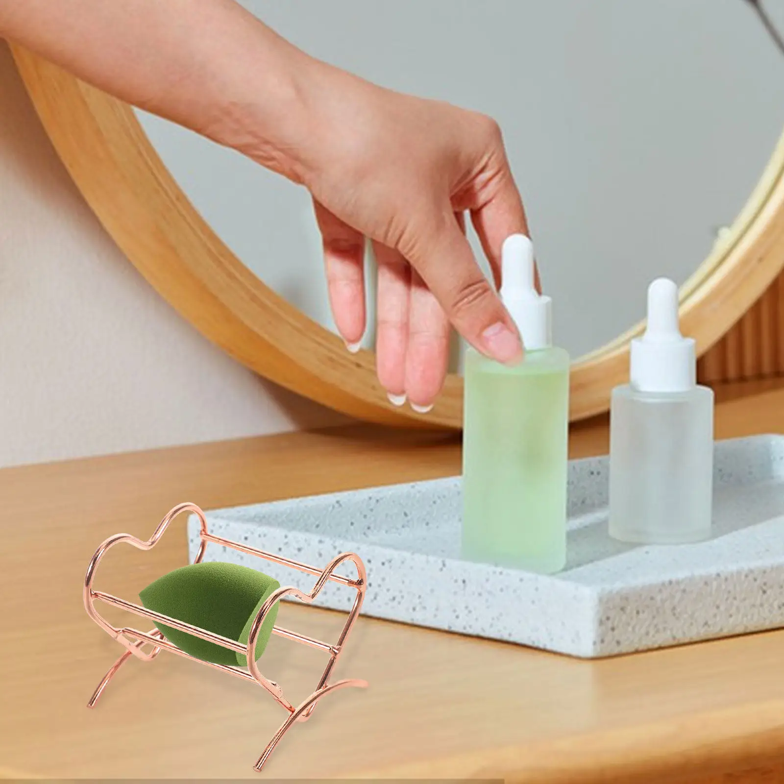 Soporte para Esponjas de Maquillaje Heart Beauty, Organizador de Herramientas para Secar y Almacenar Brochas y Borlas, Exhibidor de Tocador