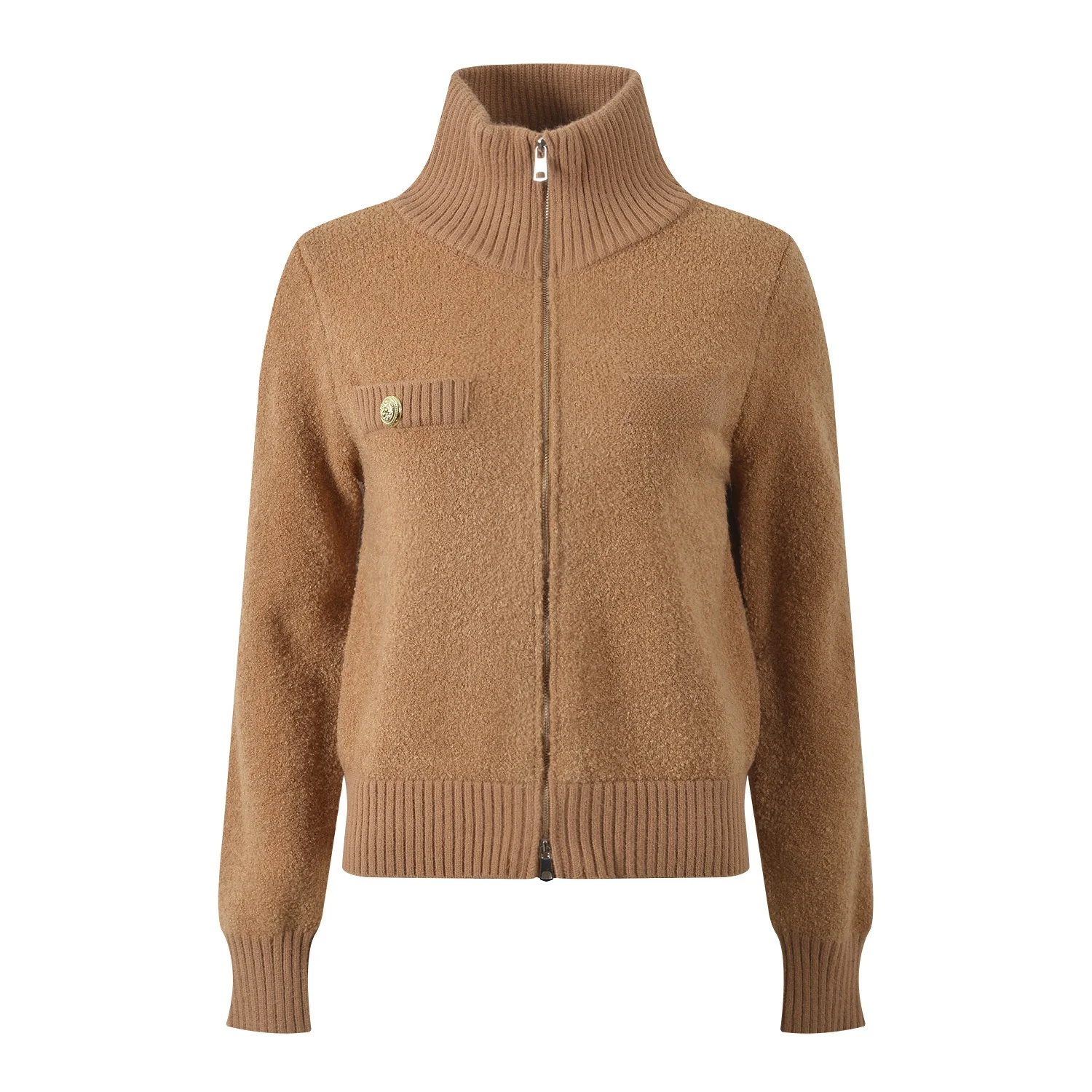 เสื้อคาร์ดิแกนถักไหมพรมคอสูงแบบมีซิปคู่ ให้ความอบอุ่น สวมใส่สบาย เหมาะสำหรับฤดูใบไม้ร่วงและฤดูหนาว แฟชั่นสำหรับผู้หญิง คุณภาพพรีเมียม