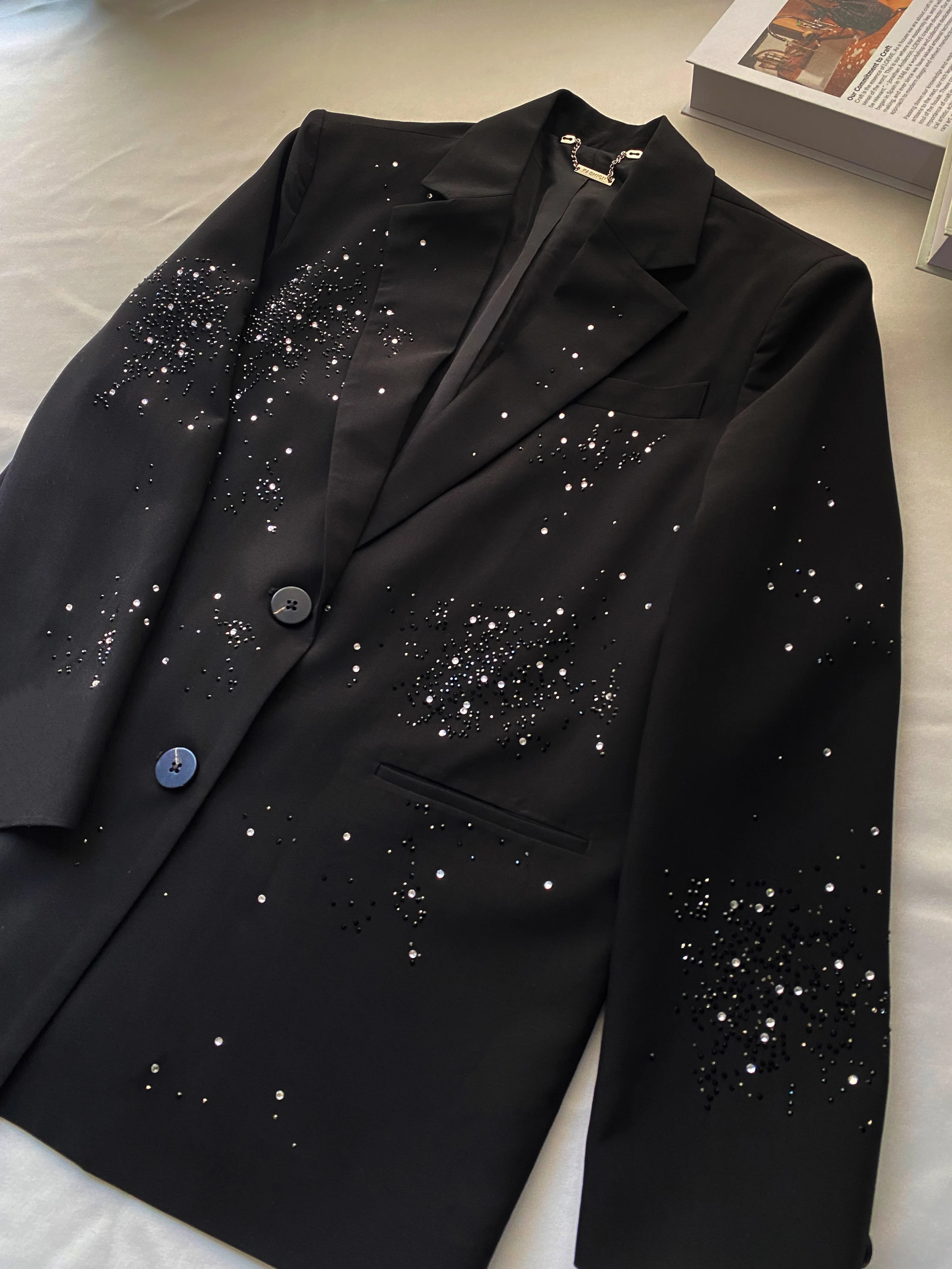 2023 Autumn Suit Coat Fashion Rhinestone Hot Diamond Black Suit Jacket Women\'s Shinning Starry Diamonds Blazer Coats Outwear