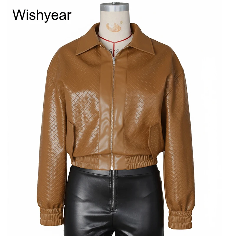 Jakcet en Faux cuir pour femmes, manches longues, fermeture éclair, revers, manteaux courts en PU, Street Moto Biker, minuit, Hipster, hauts d'extérieur y2k