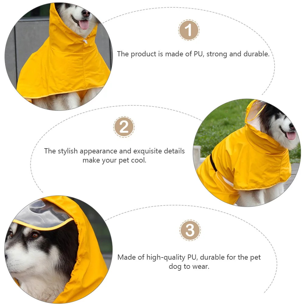 

Waterproof Dog Clothes Stylish Raincoat Pet Jumpsuit Poncho Rainwear Pu Hooded Jacket Cape